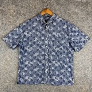 Reyn Spooner Hawaiian Shirt Mens Medium Blue Floral Tropical Cotton Button Down